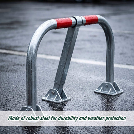 Lockable Steel Parking Barrier, Foldable, Silver/Red