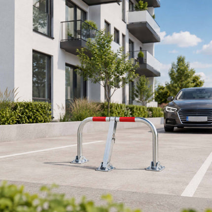 Lockable Steel Parking Barrier, Foldable, Silver/Red