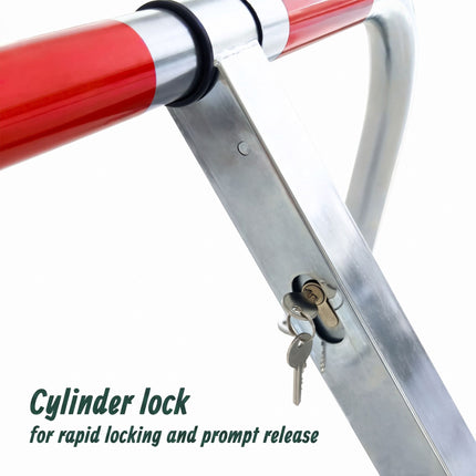 Lockable Steel Parking Barrier, Foldable, Silver/Red