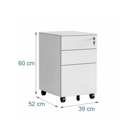 Lockable Steel Rolling File Cabinet, 3 Drawers
