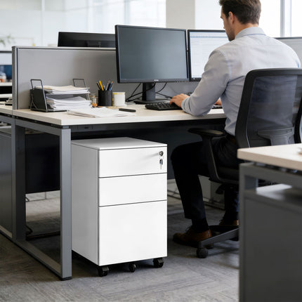 Lockable Steel Rolling File Cabinet, 3 Drawers
