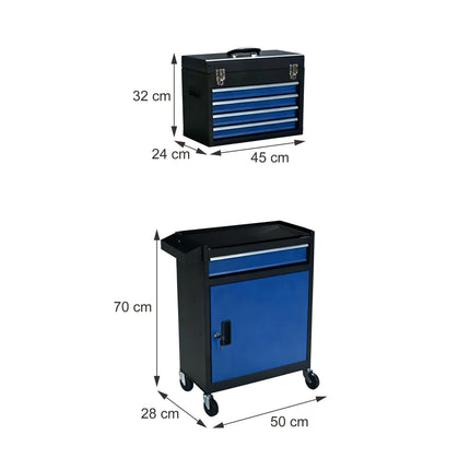 Lockable Steel Tool Trolley, 5 Drawers, Removable Top
