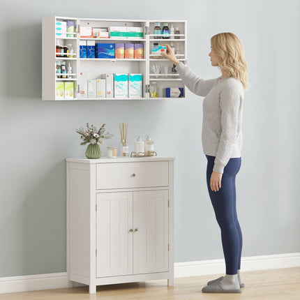 Lockable Wall-Mounted Medicine Cabinet, 11 Compartments, White