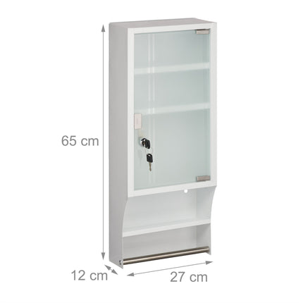 Lockable medicine cabinet with glass door
