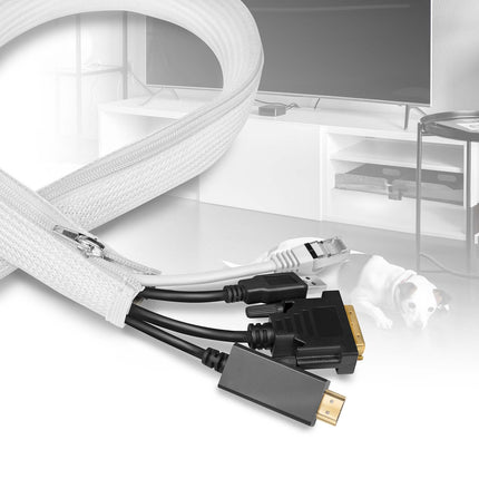 LogiLink Braided Zip Cable Sleeve 30 mm x 2 m, White, 360° Protection, VW-1