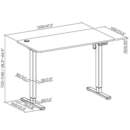 LogiLink Electric Height-Adjustable Desk 1200 x 600 mm, Black/Brown, 70 kg Load