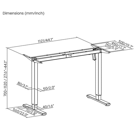 LogiLink Electric Height-Adjustable Desk Frame, Single Motor, Black, Frame Only