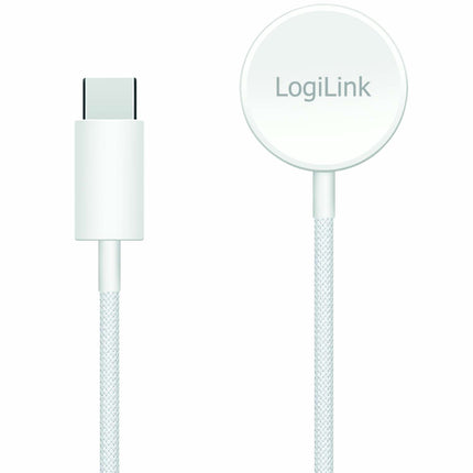LogiLink Magnetic Wireless Charger for Apple Watch, USB-C, Braided Cable, White