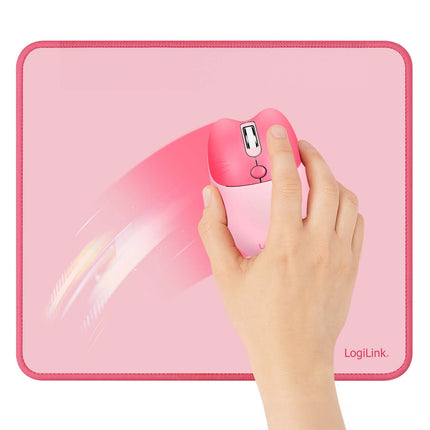 LogiLink Mouse Pad 22 x 25 cm with Non-Slip Rubber Base, Pink, Stitched Edges