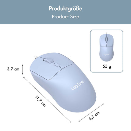LogiLink Optical Kids USB Mouse with 1200–2400 DPI, Blue, USB-A, 150 cm Cable
