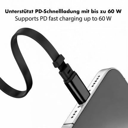 LogiLink Retractable USB-C Cable 1 m, 60W Fast Charging, Black, Magnetic Ends