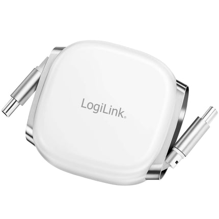 LogiLink Retractable USB-C Cable 1 m, 60W Fast Charging, White, Magnetic Ends