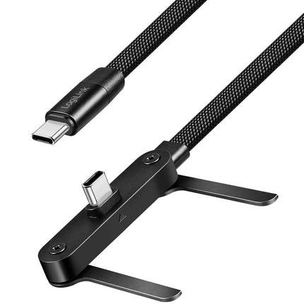 LogiLink USB-C Cable with Built-In Phone Stand, 240W PD, 1.5 m, Black, Braided