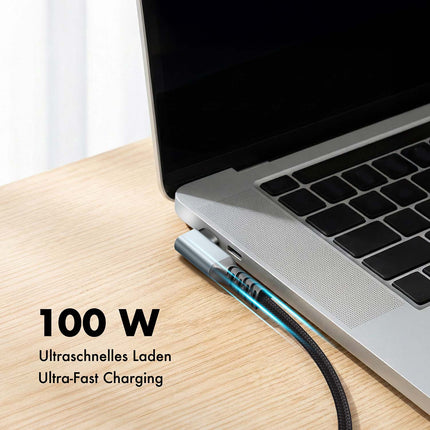 LogiLink USB-C to USB-C Cable 1 m, 90° Angled, 100W PD, Grey/Black, 4K 60Hz