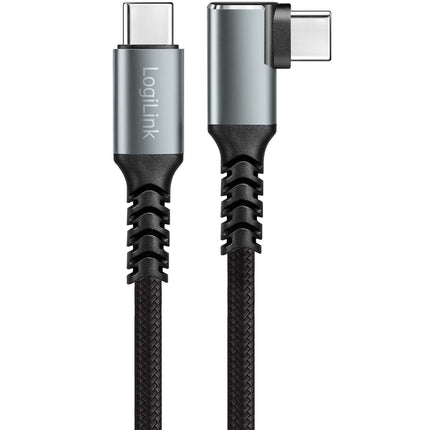 LogiLink USB-C to USB-C Cable 2 m, 90° Angled, 100W PD, Grey/Black, 4K 60Hz