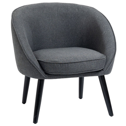 Modern gray linen-look upholstered lounge chair, wooden frame