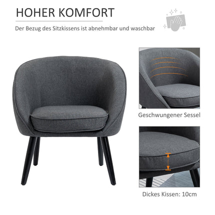 Modern gray linen-look upholstered lounge chair, wooden frame