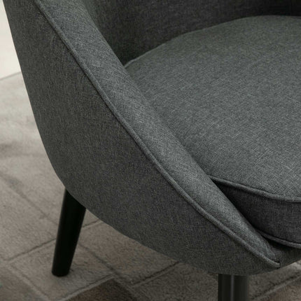 Modern gray linen-look upholstered lounge chair, wooden frame