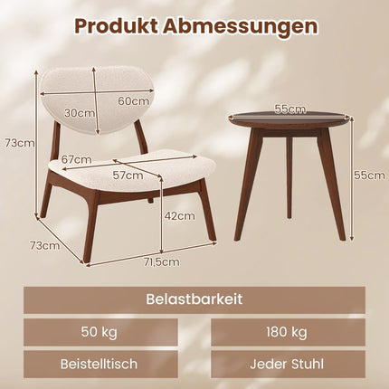 Lounge Chair Set with Side Table, Beige, 3-Piece