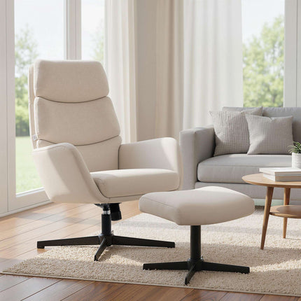 Lounge Chair with Ottoman, High Back, Metal Base, Beige