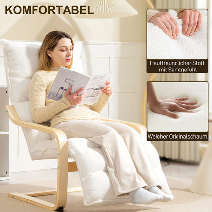 Upholstered Birch Lounge Chair with Adjustable Footrest