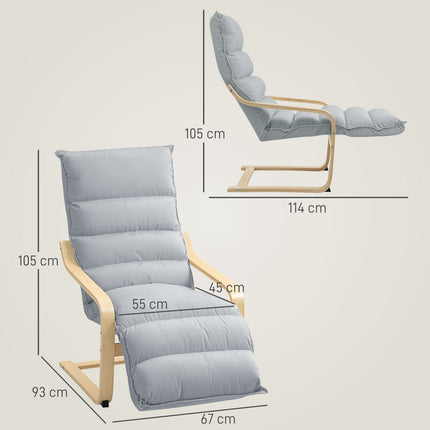 Light Grey Birch Wood Lounge Chair with Adjustable Footrest