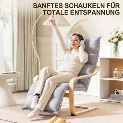 Light Grey Birch Wood Lounge Chair with Adjustable Footrest