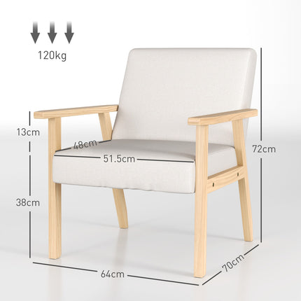 Armchair with armrests, Upholstered, Cream white, 64x70x72 cm
