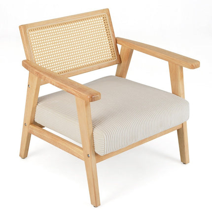 Lounge chair with rattan backrest Dining chair with upholstered seat Upholstered reading chair