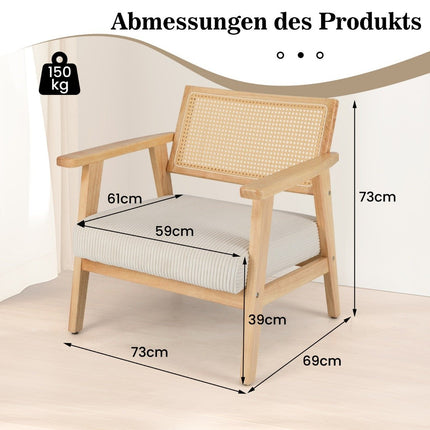 Lounge chair with rattan backrest Dining chair with upholstered seat Upholstered reading chair
