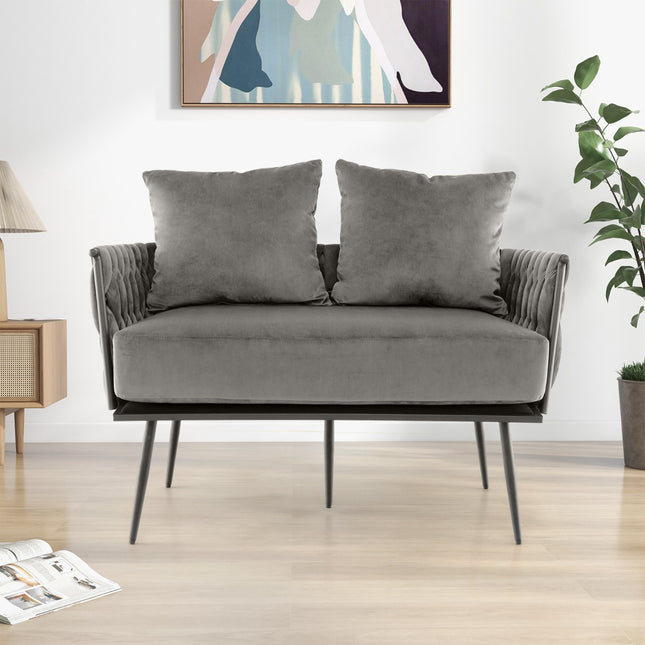 Sofa dwuosobowa, tapicerka holenderska aksamitna, kolor szary, 350 funtów