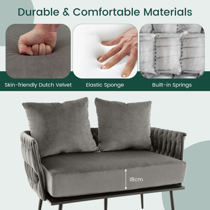 Loveseat Sofa, Dutch Velvet Upholstery, Gray, 350 lb