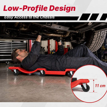 Low Profile Garage Creeper 91 cm with Padded Headrest, Red, 6 Swivel Casters