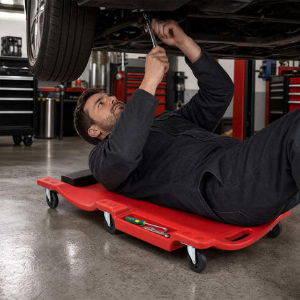 Low Profile Garage Creeper 91 cm with Padded Headrest, Red, 6 Swivel Casters