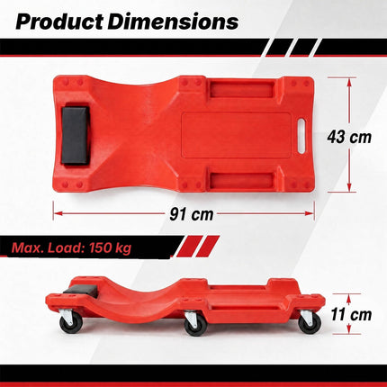 Low Profile Garage Creeper 91 cm with Padded Headrest, Red, 6 Swivel Casters