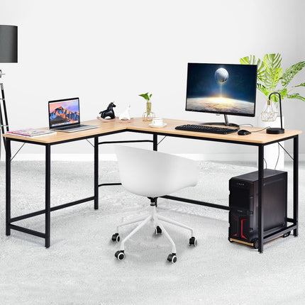 L-shape computer desk PC corner desk angle desk black/natural 168 x 125 x 74 cm-natural