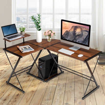 L-shape computer table desk office table corner table angle desk walnut