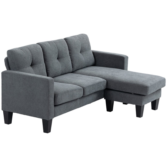 L-shaped corner sofa with chaise longue that can be attached to either side, upholstered sofa, dark grey