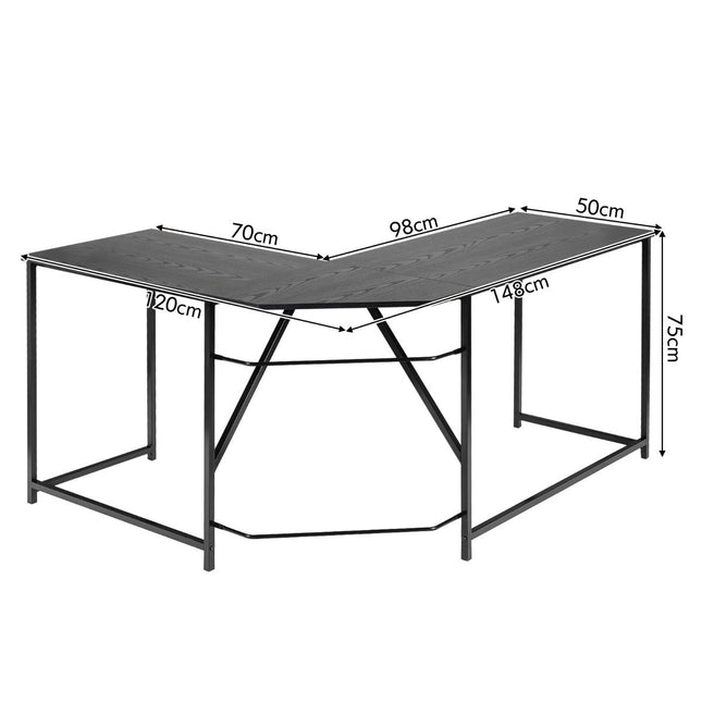 L-shaped desk with round corner modern computer desk 148 × 120 × 75 cm black