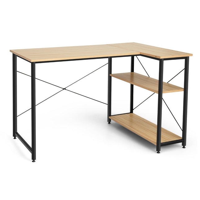 L-shape desk corner computer table with storage compartments office table 120 x 88 x 74.5 cm natural