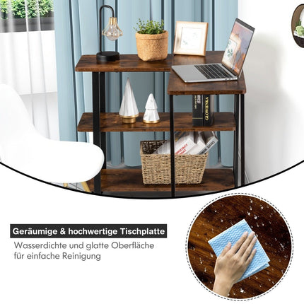 L-shaped side table with wheels & 2 shelves 360° rotating sofa table Rustic brown