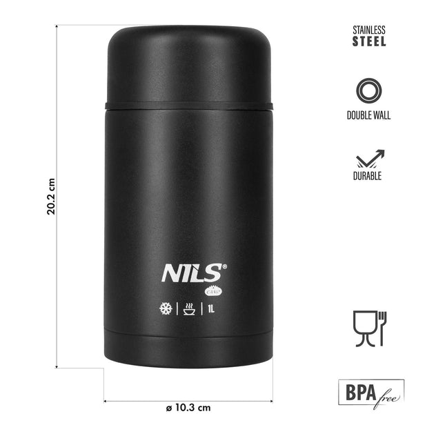 Lunch Thermos 1000ml, Zwart, Isoleerfles
