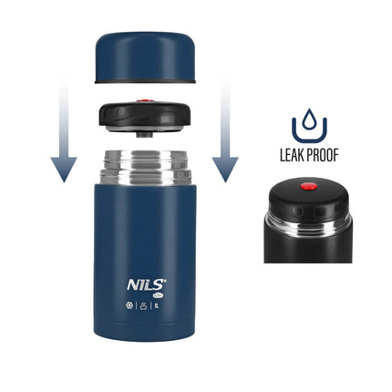 Lunch Thermos 1000ml, Blue, Insulated Flask