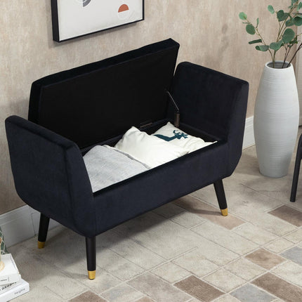 Luxuriously upholstered black bench with storage - velvet slipper, 107cm