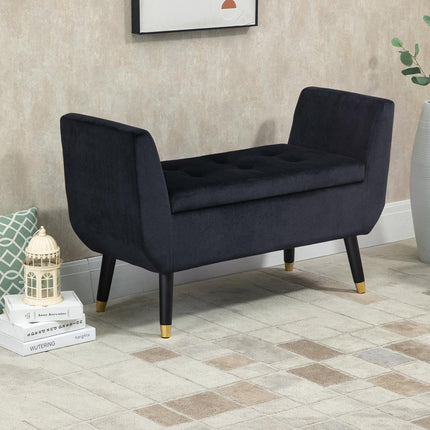 Luxuriously upholstered black bench with storage - velvet slipper, 107cm