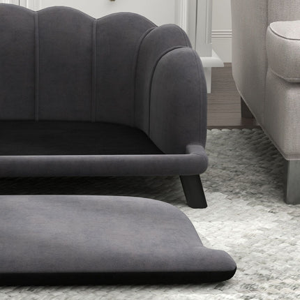 Luxury dog sofa, dark grey, wooden legs, 98.5x60.5x35.5 cm