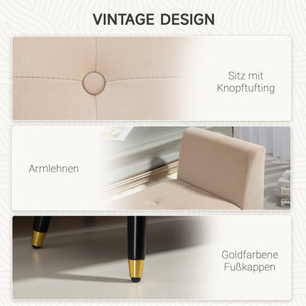 Beige upholstered storage bench with armrests - velvet finish