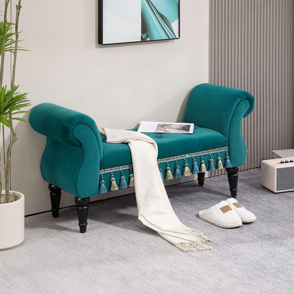 Luxurious Velvet Bench, Gray Upholstery - Living room/bedroom