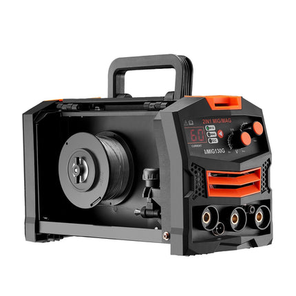 MIG Welder 130A, Synergic Gas And Flux Core, Digital Display