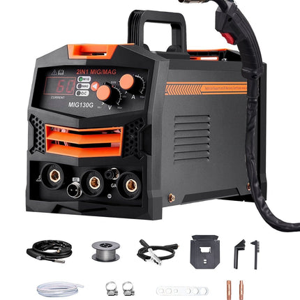 MIG Welder 130A, Synergic Gas And Flux Core, Digital Display
